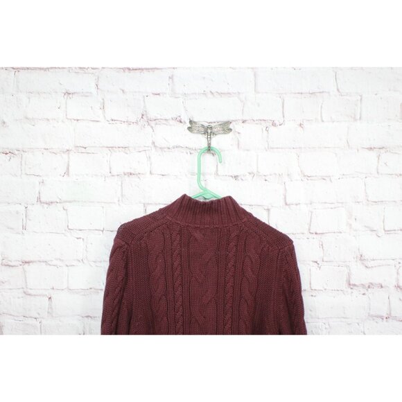 LL Bean Double L Cable Sweater Zip Cardigan Sweater Maroon Size L - Picture 4 of 12